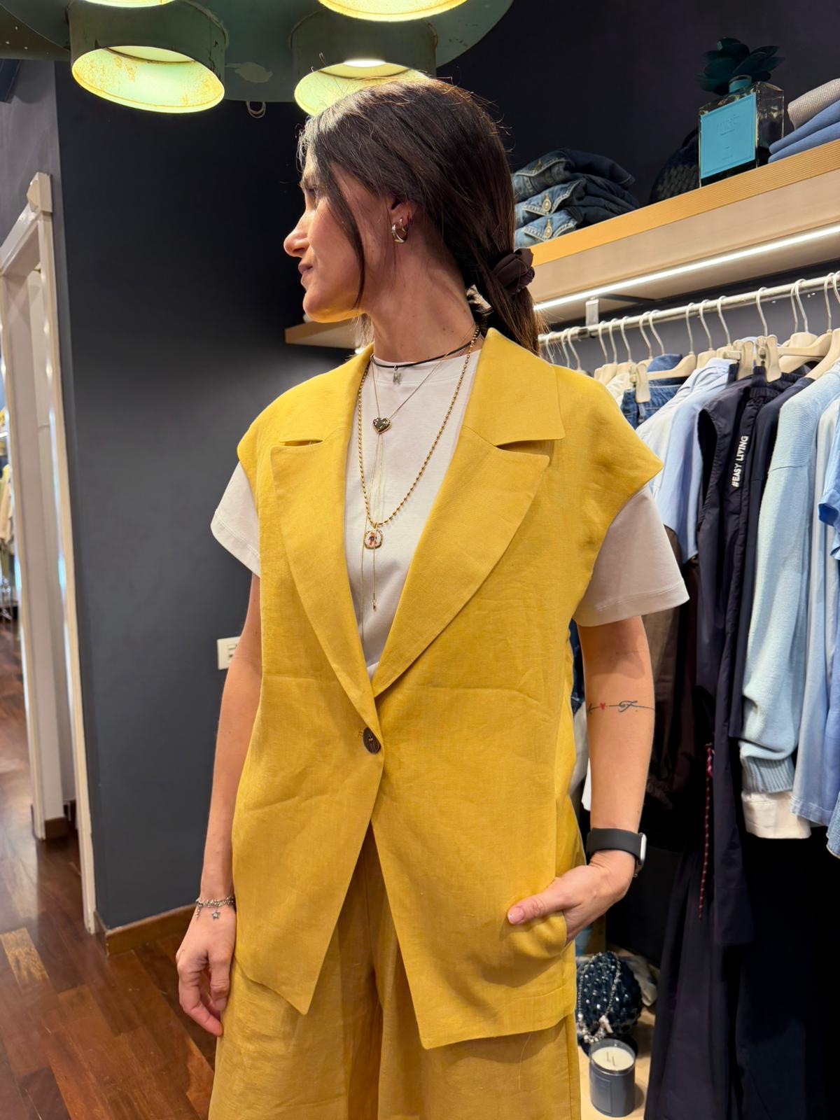 Gilet lino senape- Bohemian