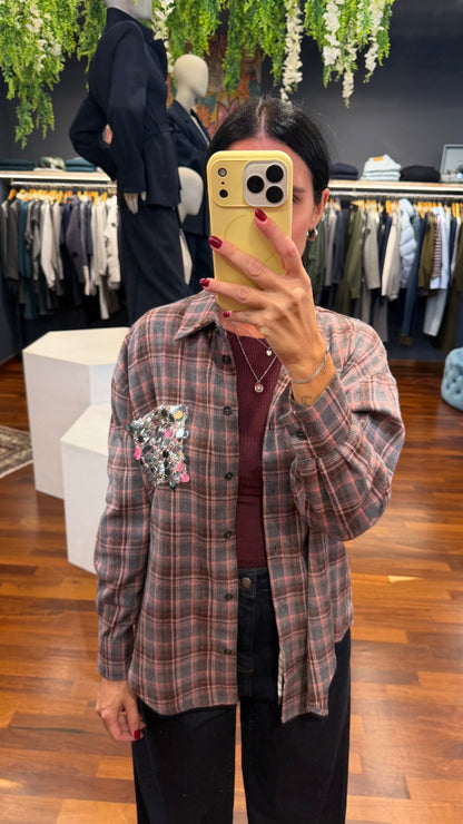 Camicia check taschino paillettes