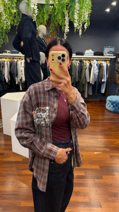 Camicia check taschino paillettes
