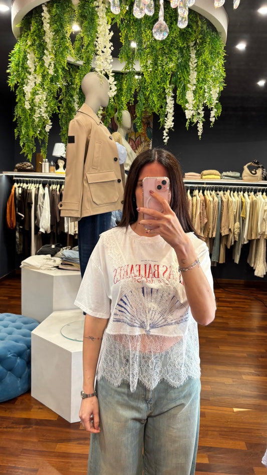 T-shirt con balza in pizzo - Vicolo
