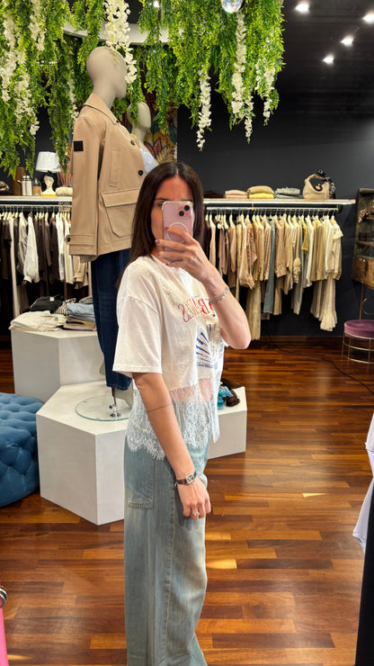 T-shirt con balza in pizzo - Vicolo