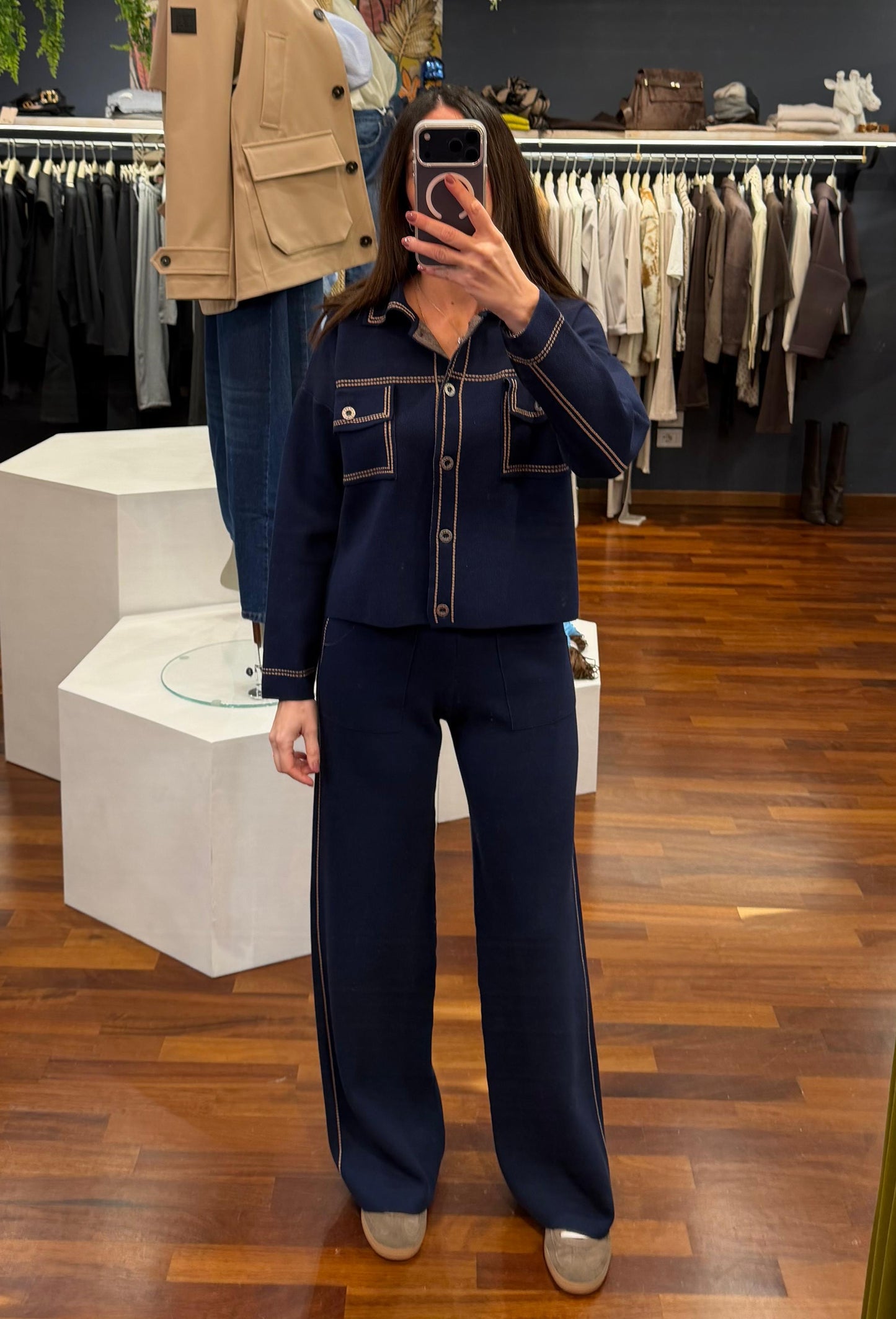 Pantalone in maglia palazzo con tasche blu - Kontatto