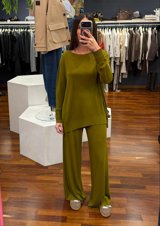 Pantalone palazzo in filo oliva - Kontatto