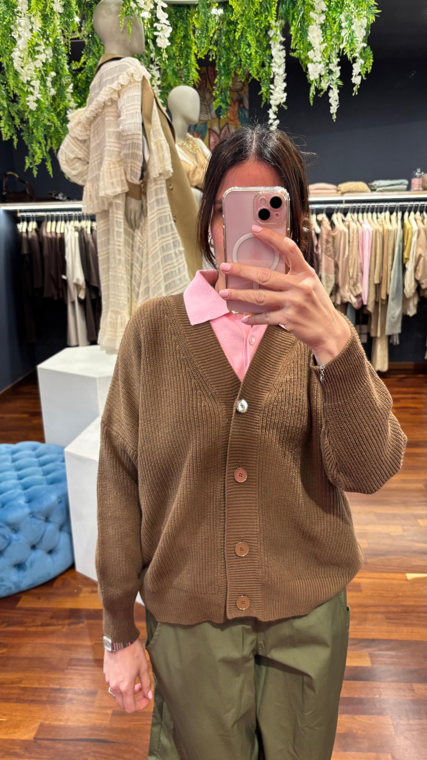 Cardigan fettuccia nocciola- Vicolo