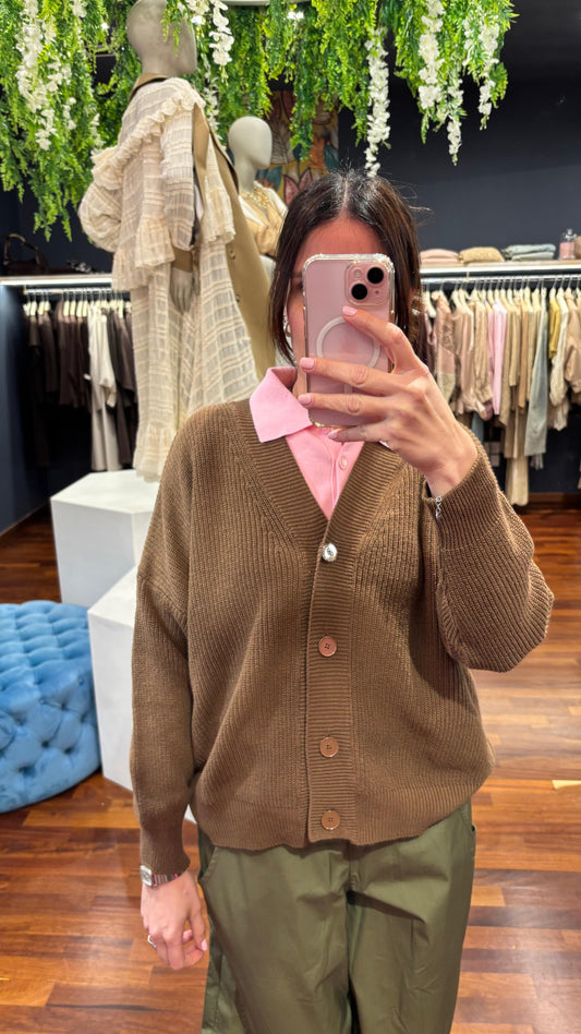 Cardigan fettuccia nocciola- Vicolo