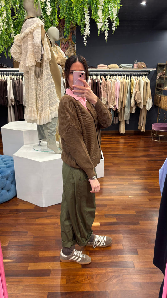 Cardigan fettuccia nocciola- Vicolo