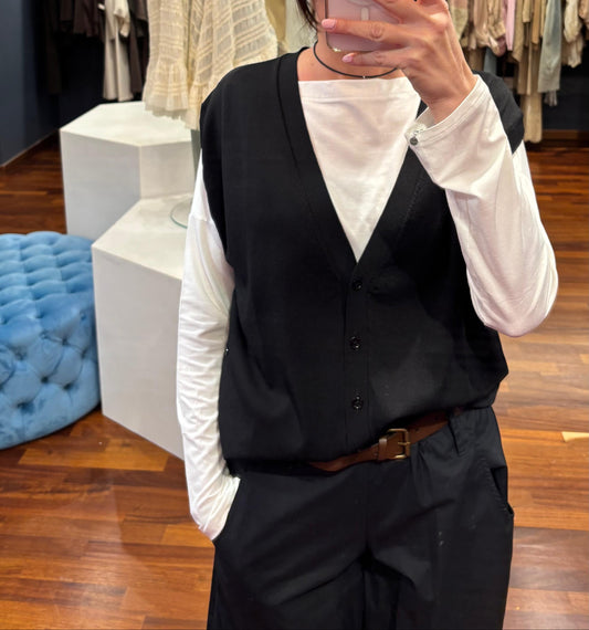 Gilet in filo con bottoni nero - Vicolo
