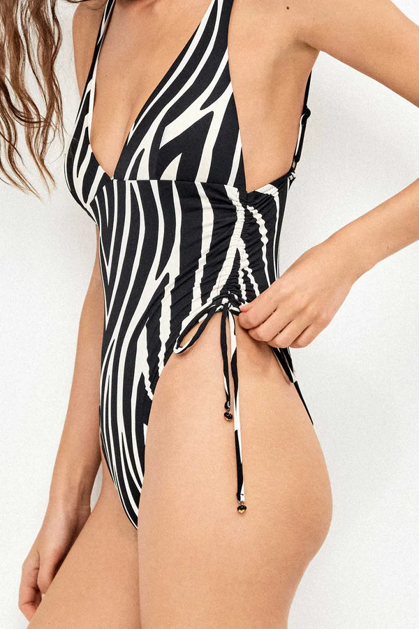 Costume intero scollo a V zebrato - Gisela