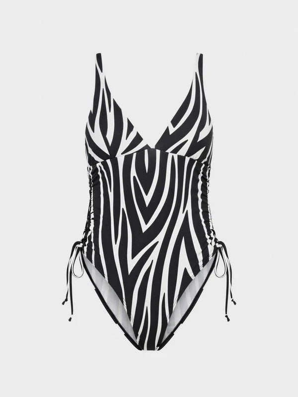 Costume intero scollo a V zebrato - Gisela