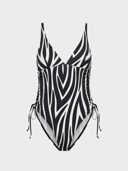 Costume intero scollo a V zebrato - Gisela