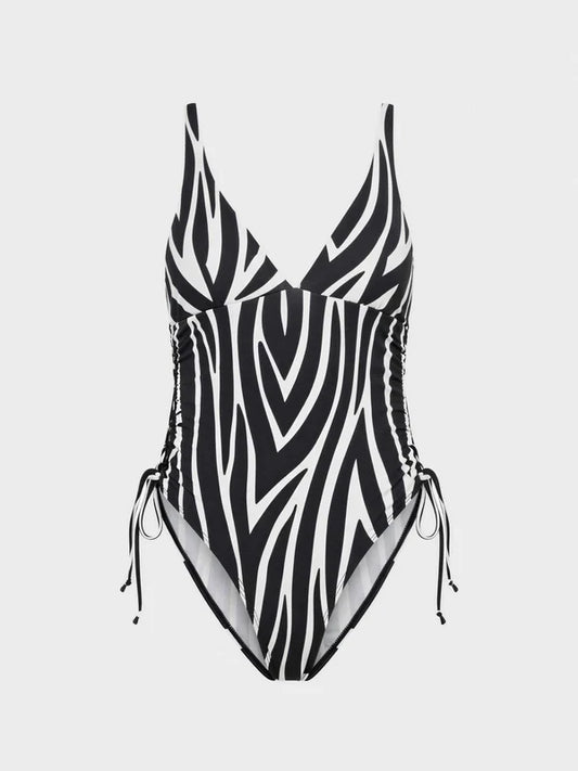 Costume intero scollo a V zebrato - Gisela
