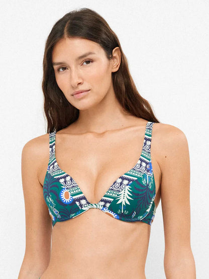 Reggiseno e slip multiposizione verde etnico - Gisela