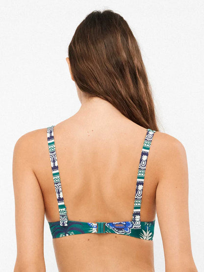 Reggiseno e slip multiposizione verde etnico - Gisela