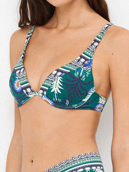 Reggiseno e slip multiposizione verde etnico - Gisela