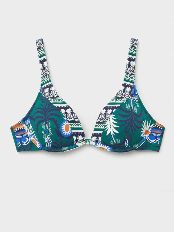Reggiseno e slip multiposizione verde etnico - Gisela